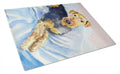 Cozy Airedale Terrier Cutting Board Tempered Glass Kitchen Cutting Surface, Heat Resistant Chopping, Non-Slip Feet, Food Prep & Serving
