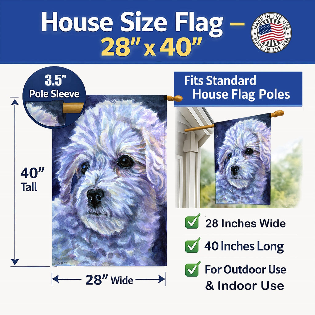 Bichon Frise House Flag 28x40 Porch Sleeve Pole Decorative Outside Yard Banner Artwork Wall Hanging, Polyester