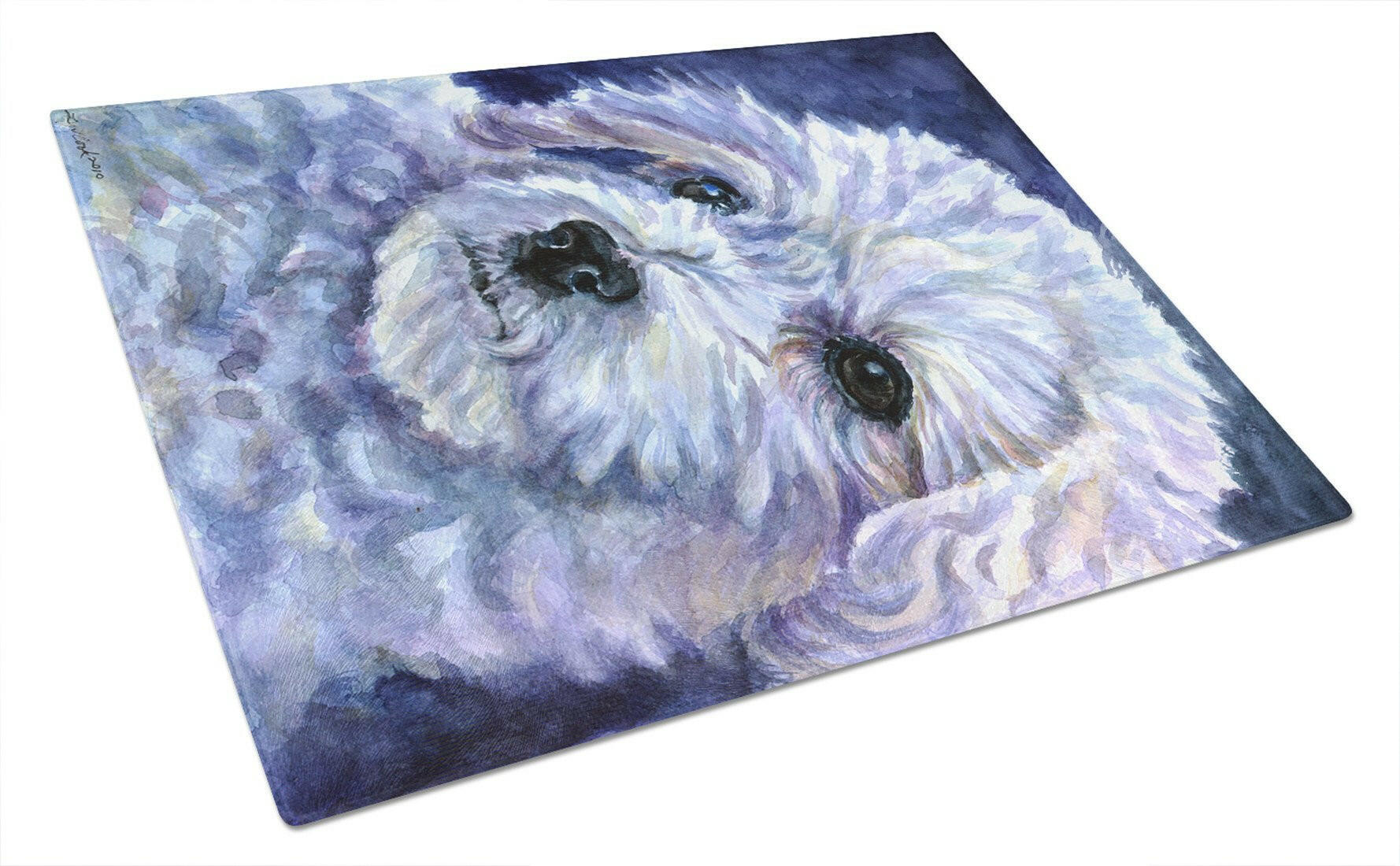 Bichon Frise Cutting Board Tempered Glass Kitchen Cutting Surface, Heat Resistant Chopping, Non-Slip Feet, Food Prep & Serving