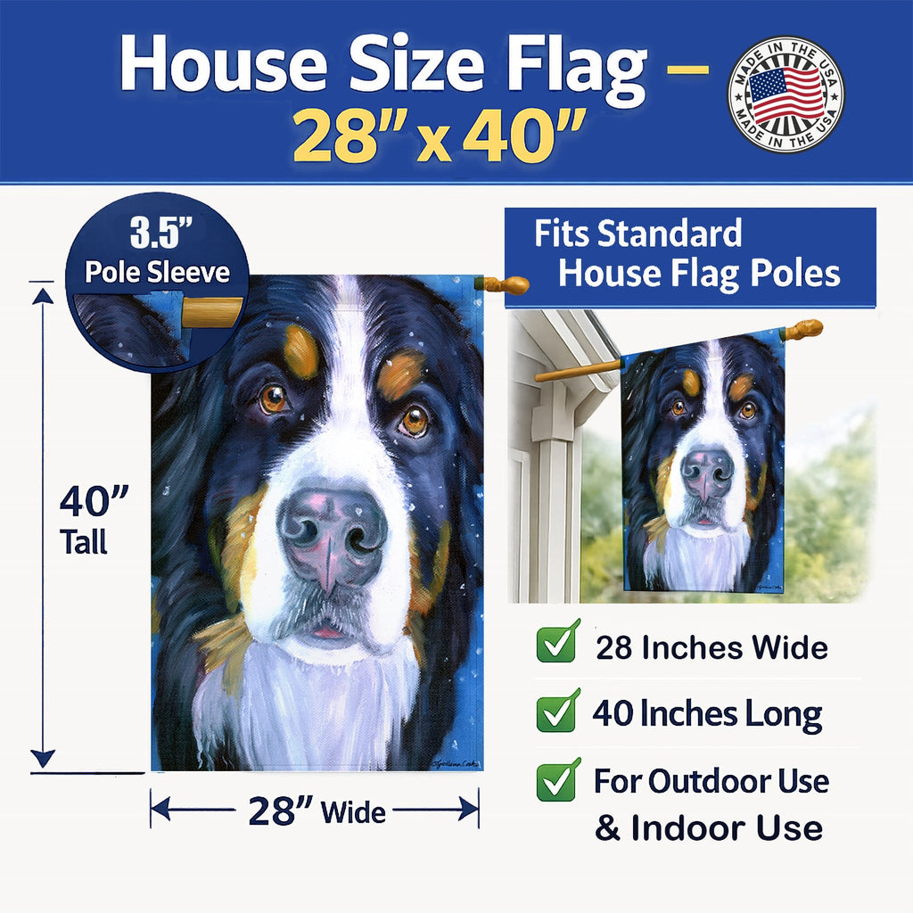 Luca the Bernese Mountain Dog House Flag 28x40 Porch Sleeve Pole Decorative Outside Yard Banner Artwork Wall Hanging, Polyester