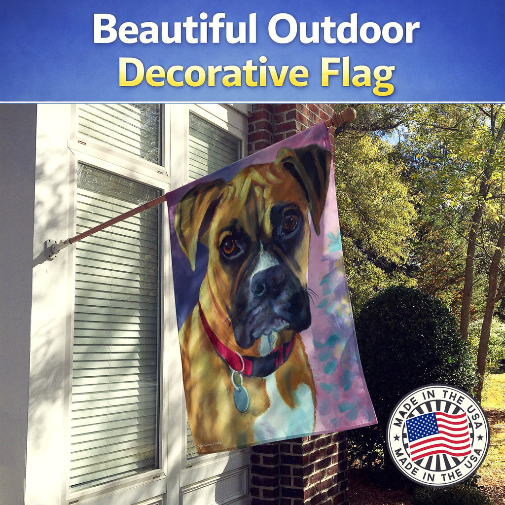 Natural Fawn Boxer House Flag 28x40 Porch Sleeve Pole Decorative Outside Yard Banner Artwork Wall Hanging, Polyester
