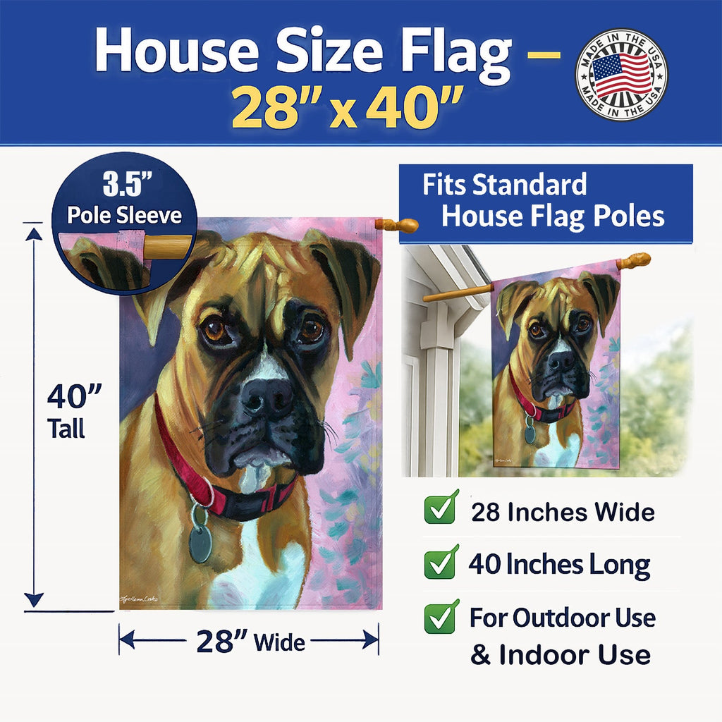 Natural Fawn Boxer House Flag 28x40 Porch Sleeve Pole Decorative Outside Yard Banner Artwork Wall Hanging, Polyester