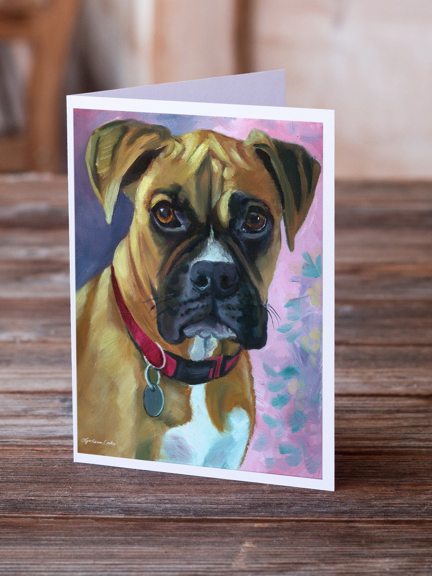 Natural Fawn Boxer Greeting Cards Pack of 8 Blank Cards with Envelopes Whimsical A7 Size 5x7