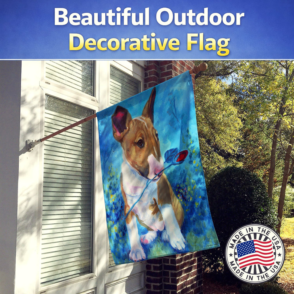 Bull Terrier Rose for Mom House Flag 28x40 Porch Sleeve Pole Decorative Outside Yard Banner Artwork Wall Hanging, Polyester