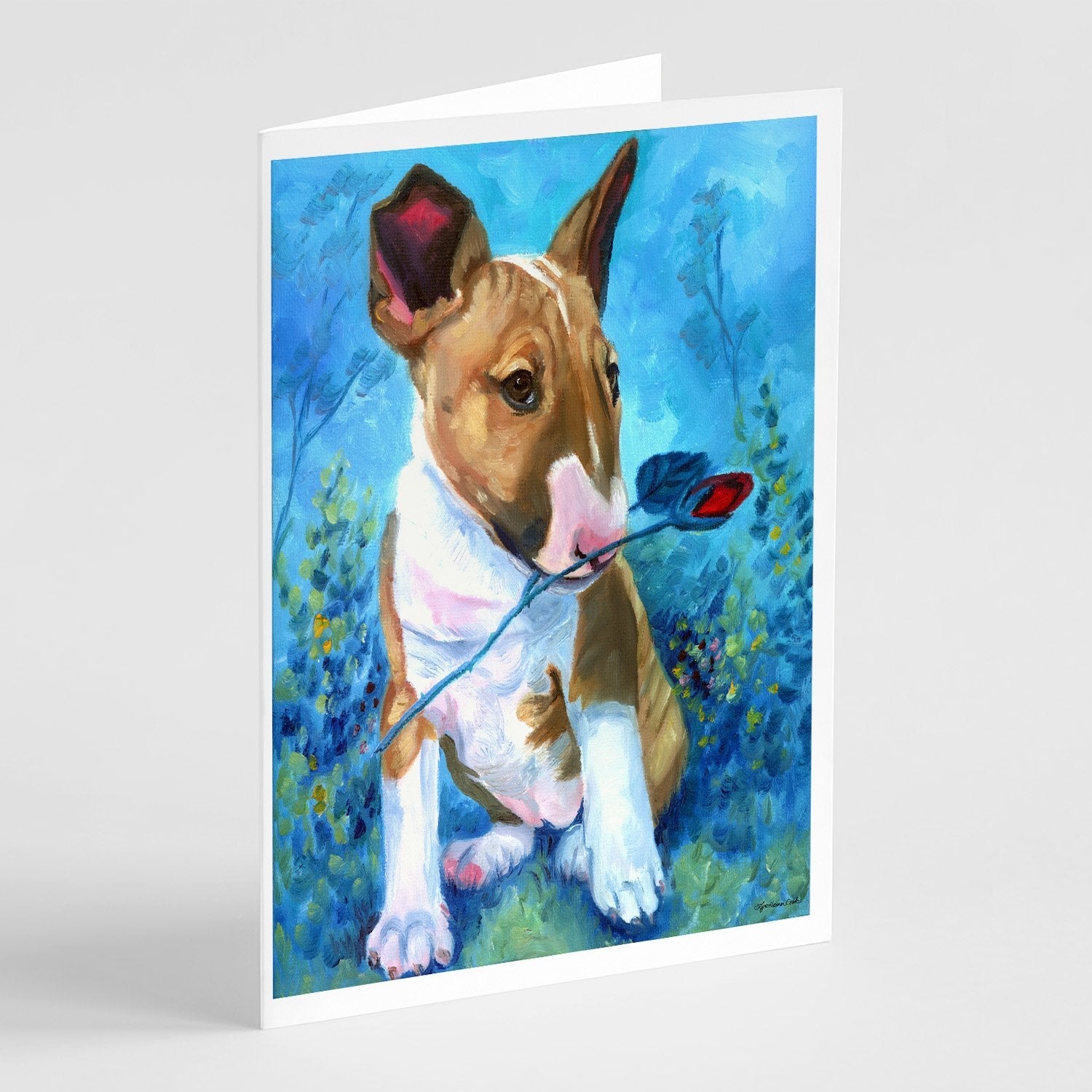 Bull Terrier Rose for Mom Greeting Cards Pack of 8 Blank Cards with Envelopes Whimsical A7 Size 5x7