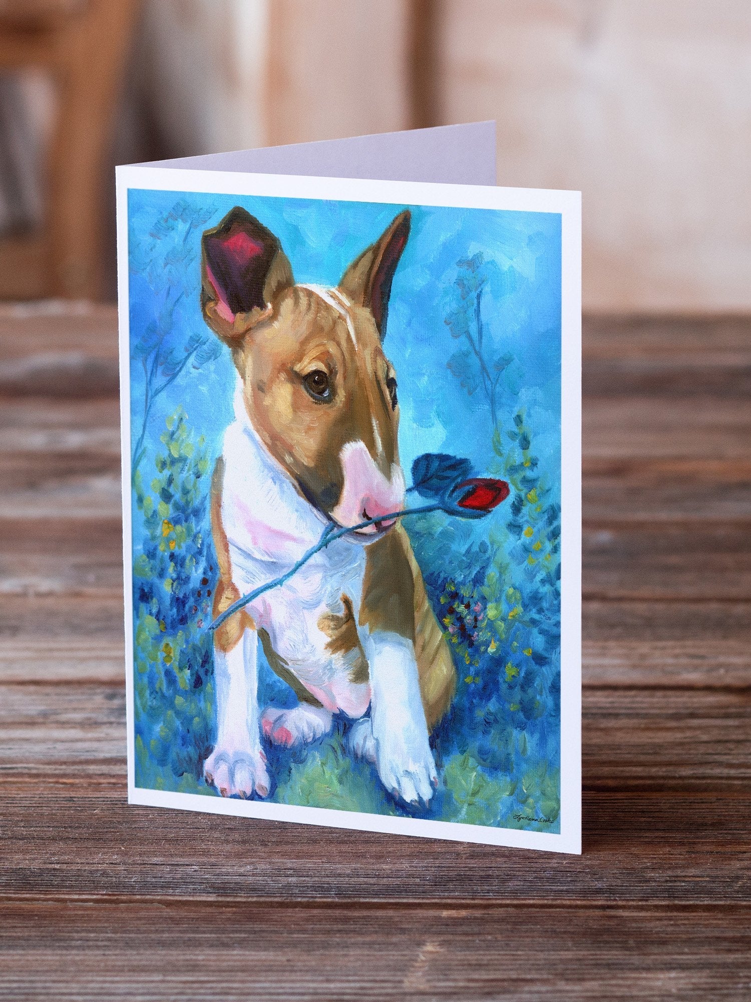 Bull Terrier Rose for Mom Greeting Cards Pack of 8 Blank Cards with Envelopes Whimsical A7 Size 5x7