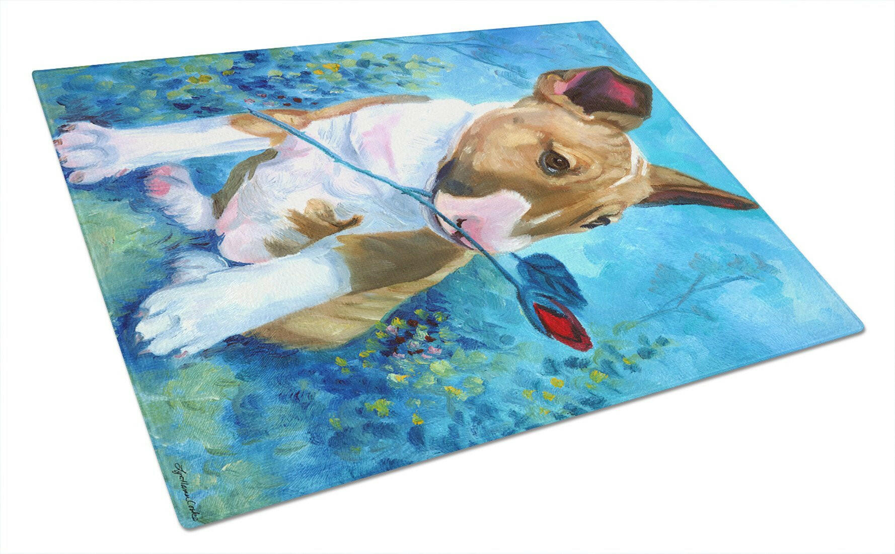 Bull Terrier Rose for Mom Cutting Board Tempered Glass Kitchen Cutting Surface, Heat Resistant Chopping, Non-Slip Feet, Food Prep & Serving