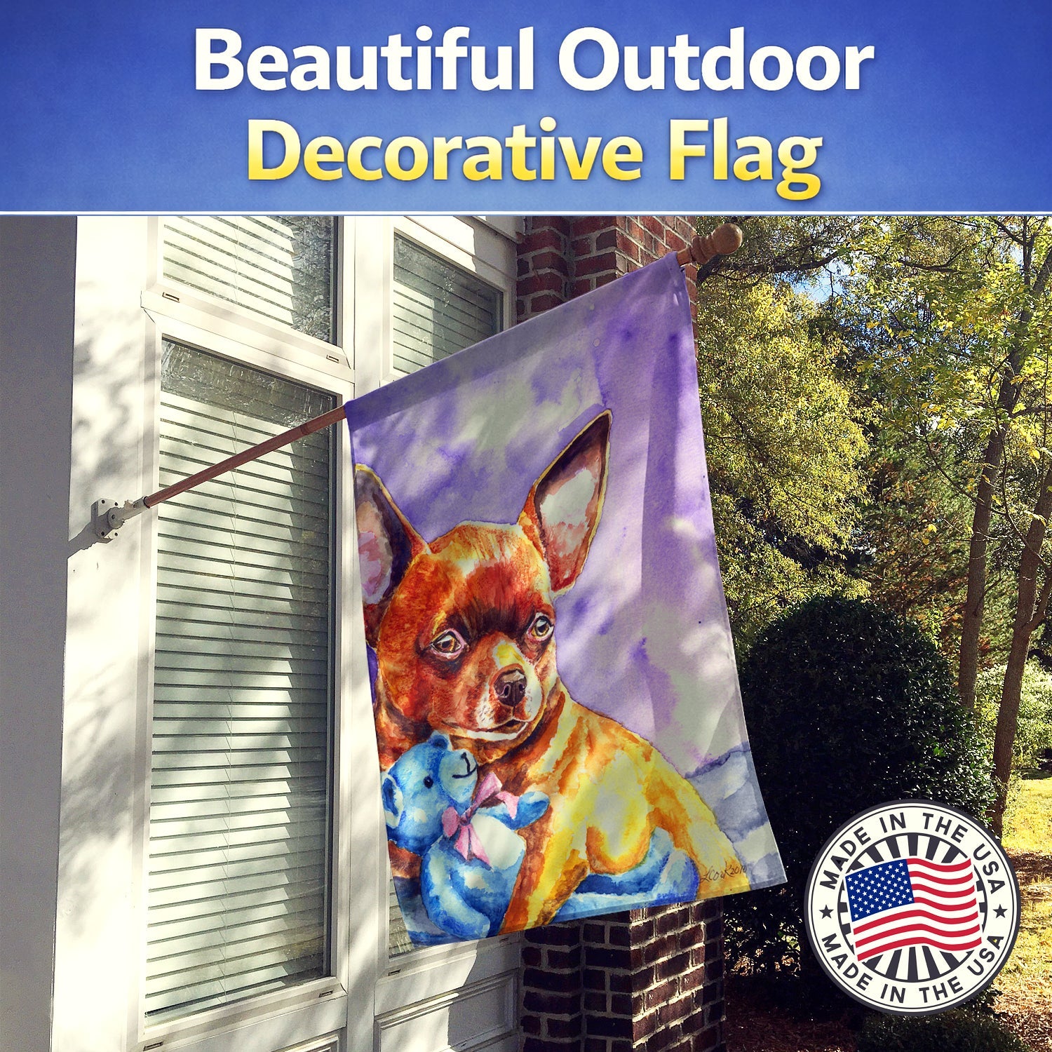 Chihuahua with Teddy Bear House Flag 28x40 Porch Sleeve Pole Decorative Outside Yard Banner Artwork Wall Hanging, Polyester