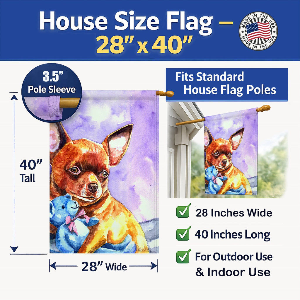 Chihuahua with Teddy Bear House Flag 28x40 Porch Sleeve Pole Decorative Outside Yard Banner Artwork Wall Hanging, Polyester