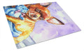Chihuahua with Teddy Bear Cutting Board Tempered Glass Kitchen Cutting Surface, Heat Resistant Chopping, Non-Slip Feet, Food Prep & Serving