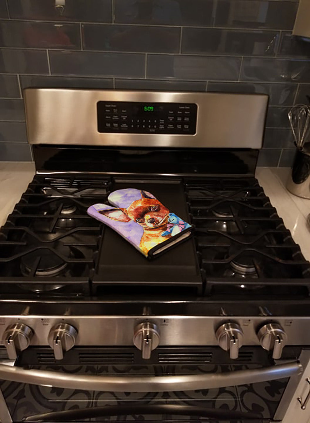 Chihuahua with Teddy Bear Oven Mitt Heat Resistant Thick Oven Mitt for Hot Pans and Oven, Kitchen Mitt Protect Hands, Cooking Baking Glove