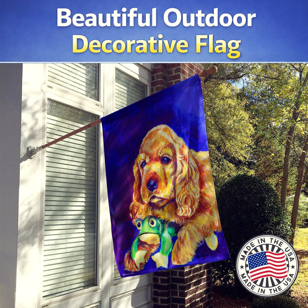 Cocker Spaniel with Frog House Flag 28x40 Porch Sleeve Pole Decorative Outside Yard Banner Artwork Wall Hanging, Polyester