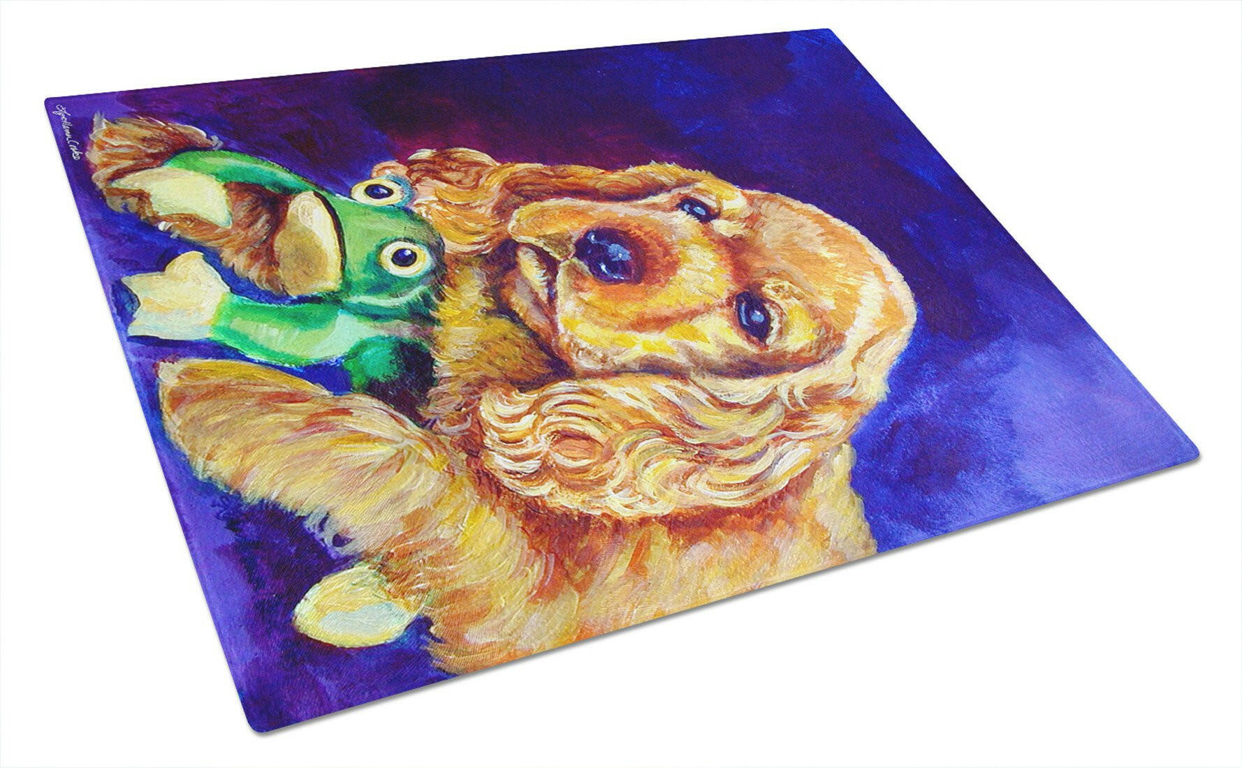 Cocker Spaniel with Frog Cutting Board Tempered Glass Kitchen Cutting Surface, Heat Resistant Chopping, Non-Slip Feet, Food Prep & Serving
