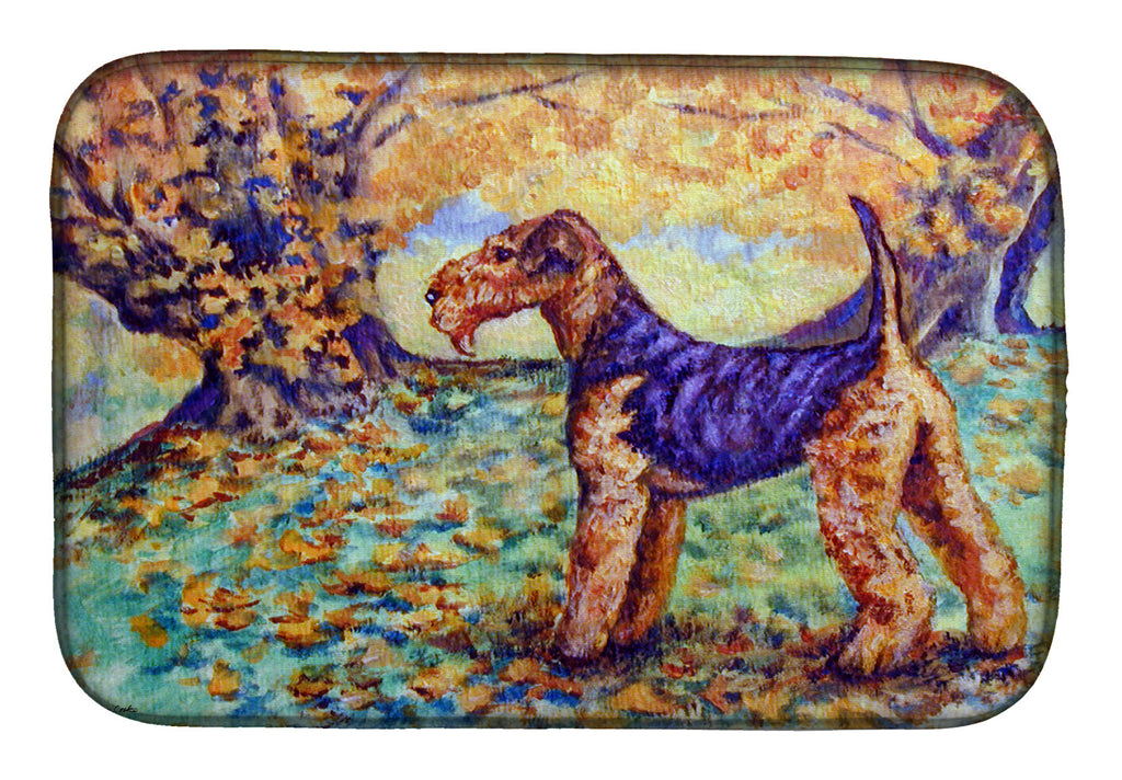 Autumn Airedale Terrier Dish Drying Mat Absorbent Dish Drying Mat Pad for Kitchen Counter Dish Drainer Mat for Countertop, 14 x 21", Multicolor