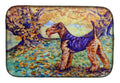 Autumn Airedale Terrier Dish Drying Mat Absorbent Dish Drying Mat Pad for Kitchen Counter Dish Drainer Mat for Countertop, 14 x 21", Multicolor