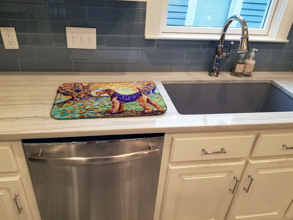 Autumn Airedale Terrier Dish Drying Mat Absorbent Dish Drying Mat Pad for Kitchen Counter Dish Drainer Mat for Countertop, 14 x 21", Multicolor