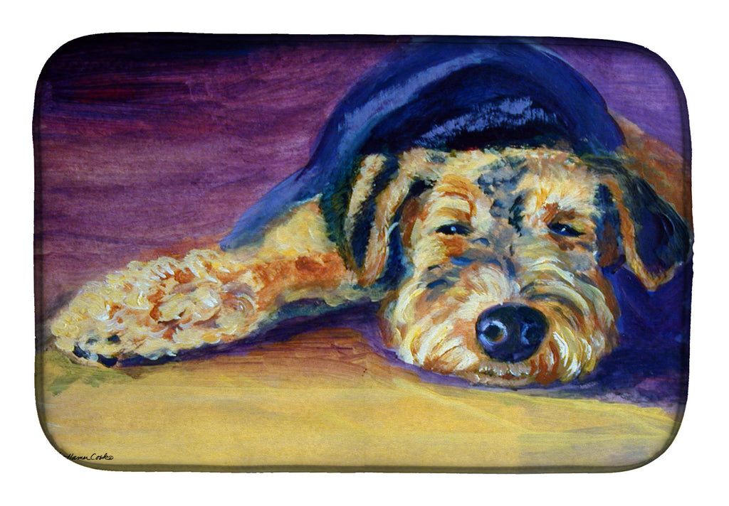 Snoozer Airedale Terrier Dish Drying Mat Absorbent Dish Drying Mat Pad for Kitchen Counter Dish Drainer Mat for Countertop, 14 x 21", Multicolor