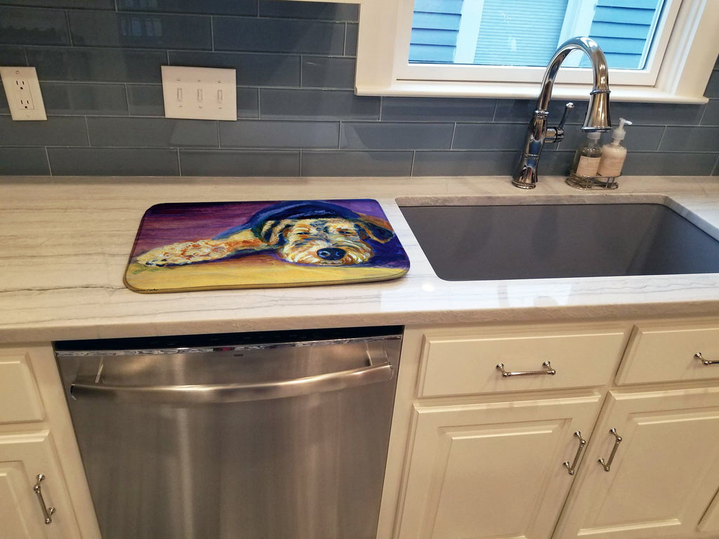 Snoozer Airedale Terrier Dish Drying Mat Absorbent Dish Drying Mat Pad for Kitchen Counter Dish Drainer Mat for Countertop, 14 x 21", Multicolor