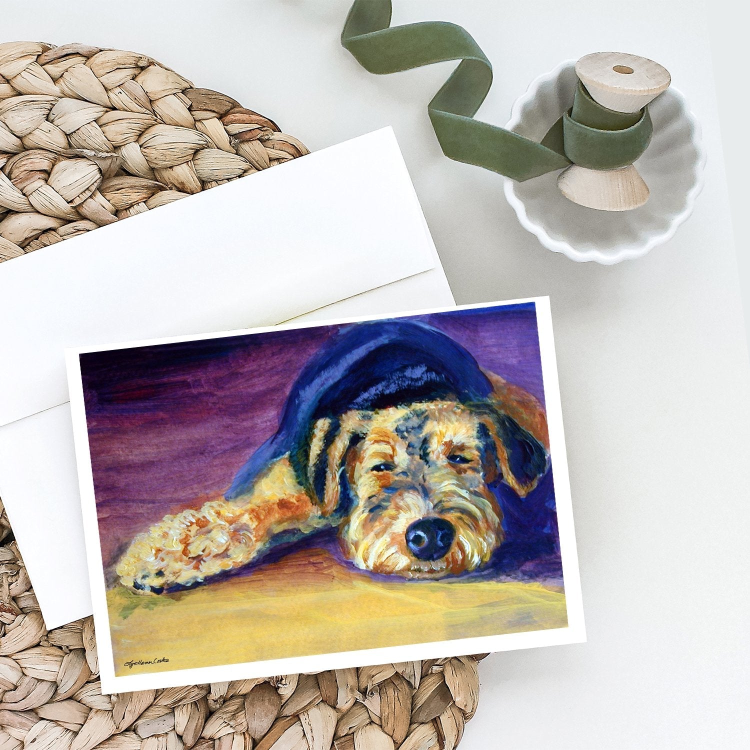 Snoozer Airedale Terrier Greeting Cards Pack of 8 Blank Cards with Envelopes Whimsical A7 Size 5x7