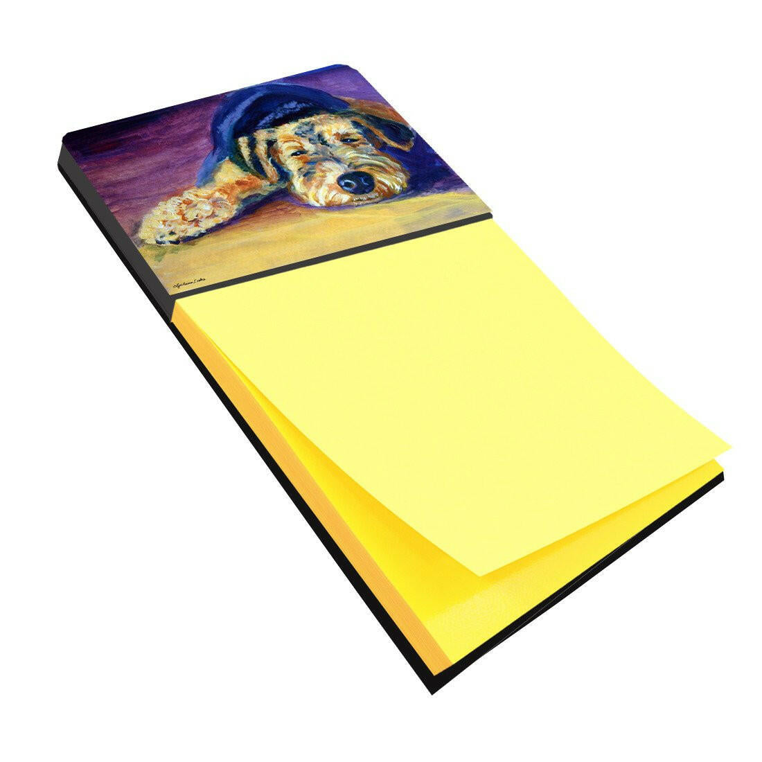 Snoozer Airedale Terrier Watercolor Sticky Note Holder Refillable Dispenser Desk Accessory 3x3 Pad Gift