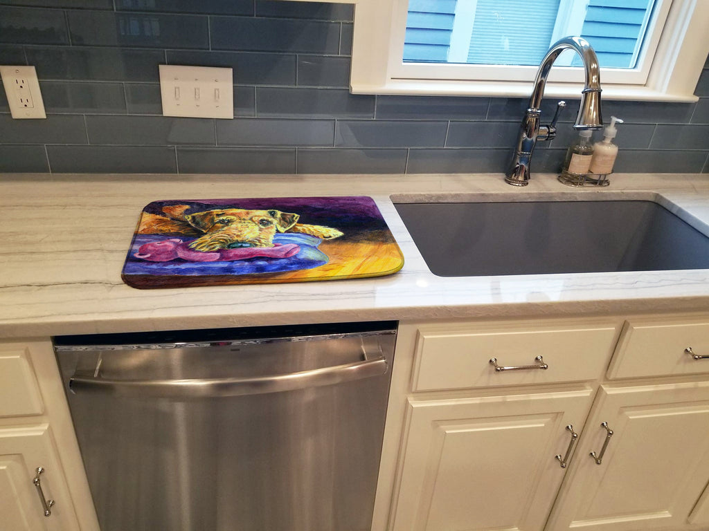 Airedale Terrier Teddy Bear Dish Drying Mat Absorbent Dish Drying Mat Pad for Kitchen Counter Dish Drainer Mat for Countertop, 14 x 21", Multicolor