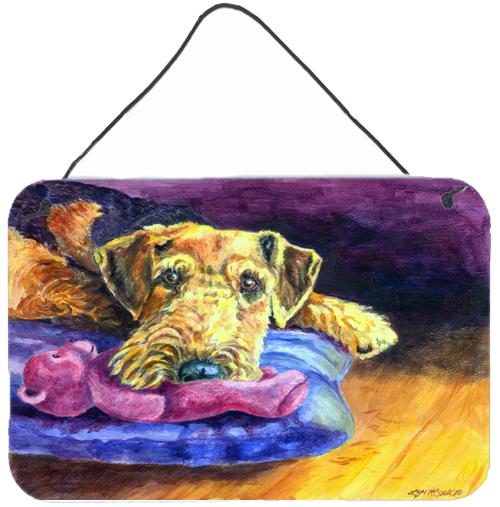 Airedale Terrier Teddy Bear Wall or Door Hanging Prints Aluminum Metal Sign Kitchen Wall Bar Bathroom Plaque Home Decor, 8HX12W, Multicolor