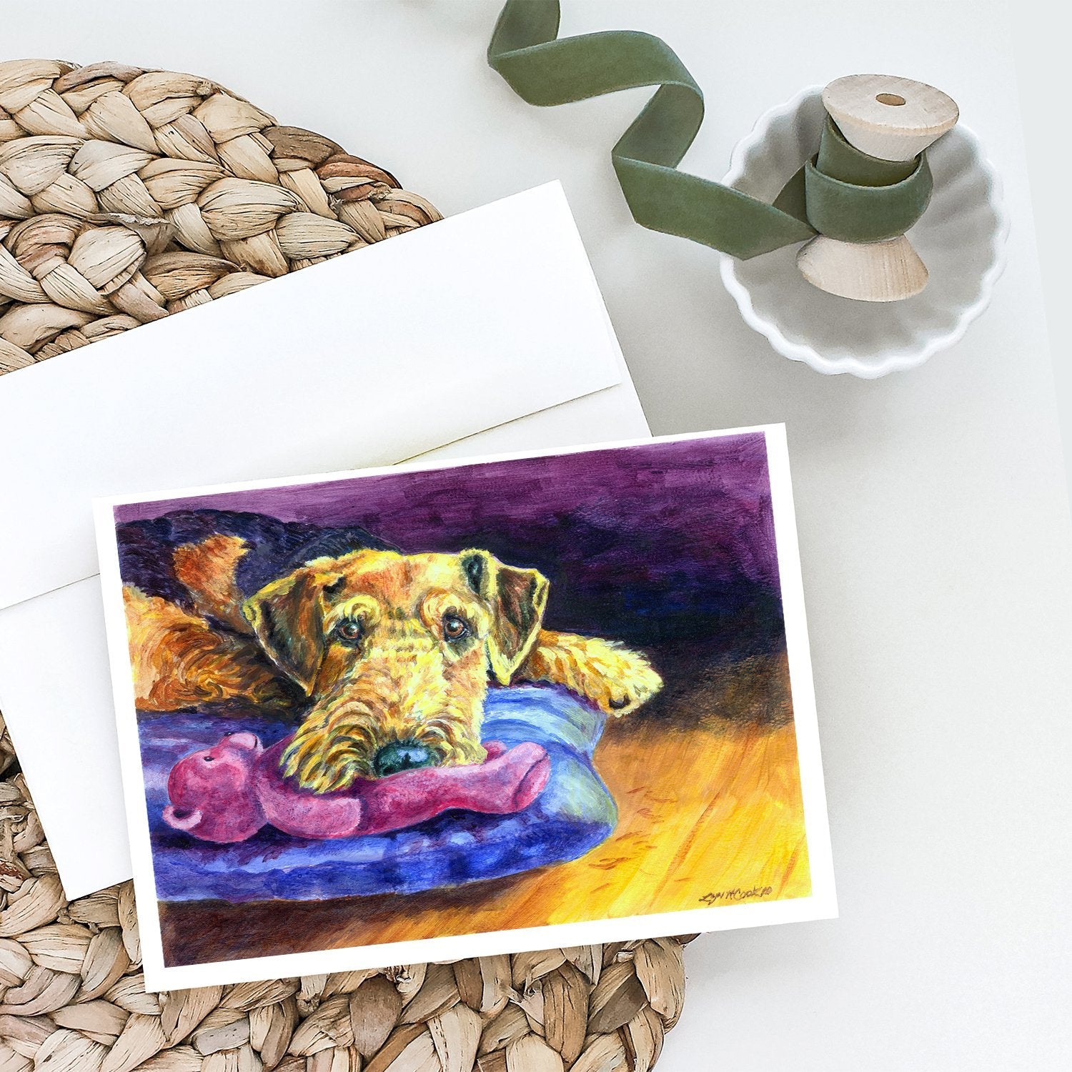 Airedale Terrier Teddy Bear Greeting Cards Pack of 8 Blank Cards with Envelopes Whimsical A7 Size 5x7