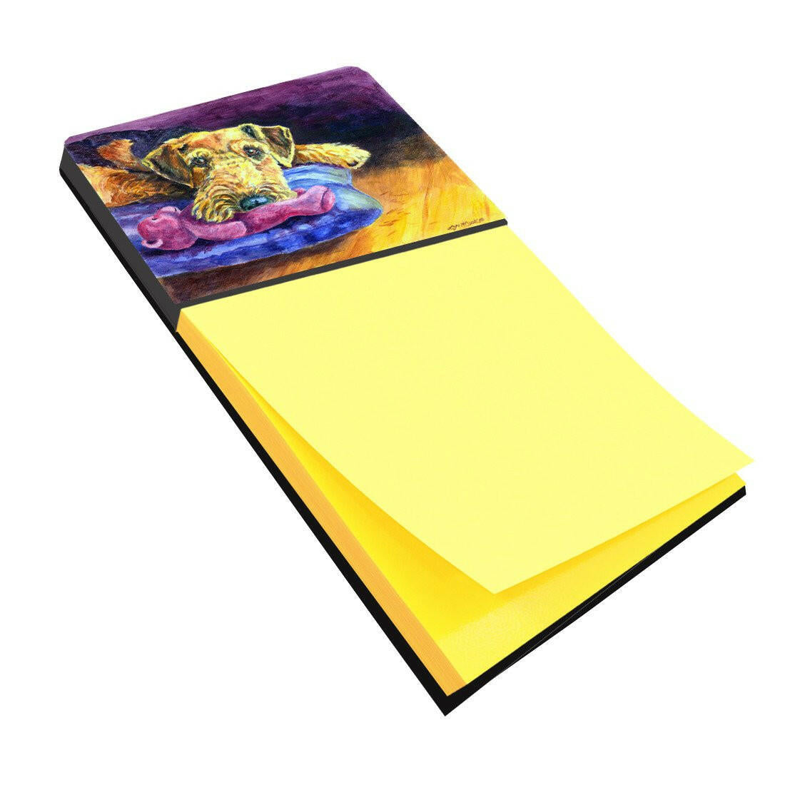 Airedale Terrier Teddy Bear Watercolor Sticky Note Holder Refillable Dispenser Desk Accessory 3x3 Pad Gift