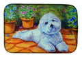 Bichon Frise on the patio Dish Drying Mat Absorbent Dish Drying Mat Pad for Kitchen Counter Dish Drainer Mat for Countertop, 14 x 21", Multicolor