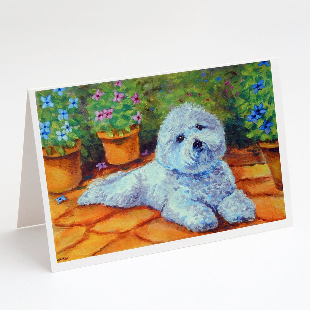 Bichon Frise on the patio Greeting Cards Pack of 8 Blank Cards with Envelopes Whimsical A7 Size 5x7