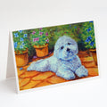 Bichon Frise on the patio Greeting Cards Pack of 8 Blank Cards with Envelopes Whimsical A7 Size 5x7
