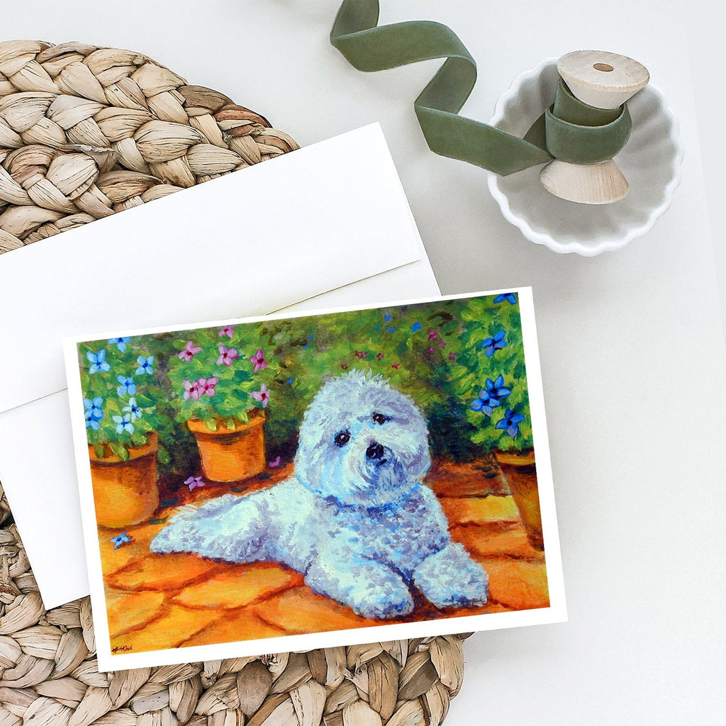 Bichon Frise on the patio Greeting Cards Pack of 8 Blank Cards with Envelopes Whimsical A7 Size 5x7