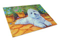 Bichon Frise on the patio Cutting Board Tempered Glass Kitchen Cutting Surface, Heat Resistant Chopping, Non-Slip Feet, Food Prep & Serving