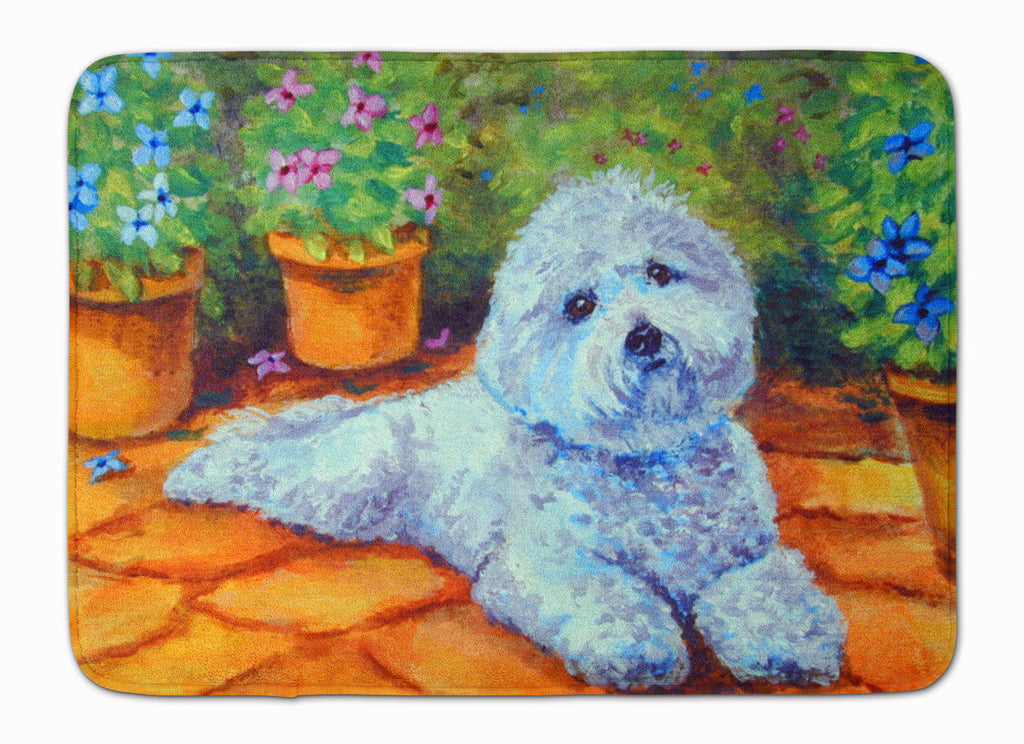 Bichon Frise on the patio Memory Foam Kitchen Mat Machine Washable Anti-Fatigue Cushion Comfort Bath or Kitchen Rug