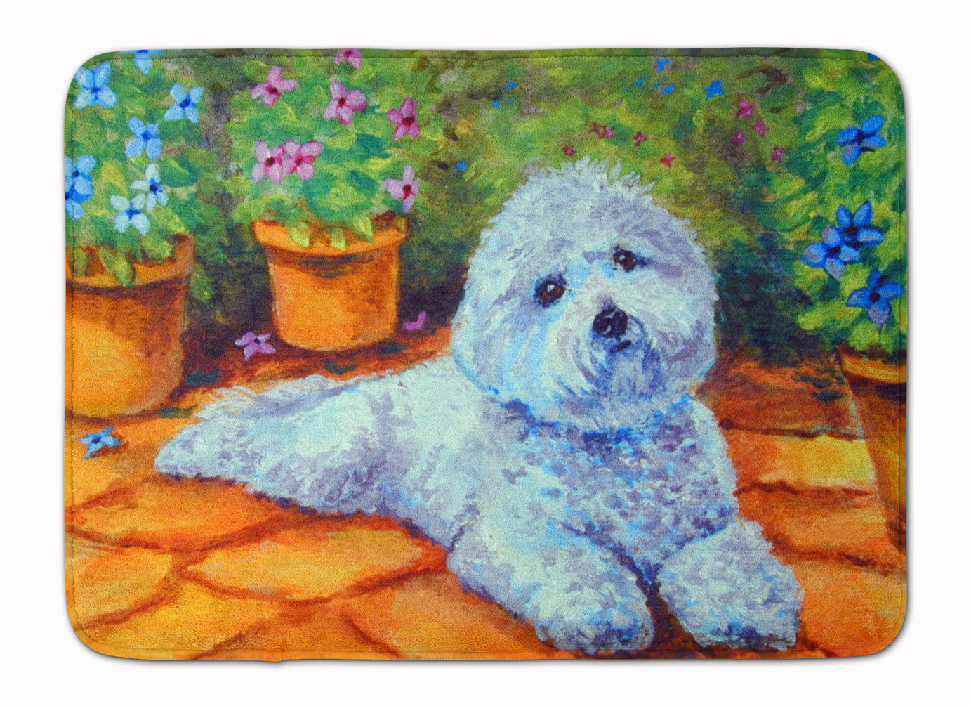 Bichon Frise on the patio Memory Foam Kitchen Mat Machine Washable Anti-Fatigue Cushion Comfort Bath or Kitchen Rug