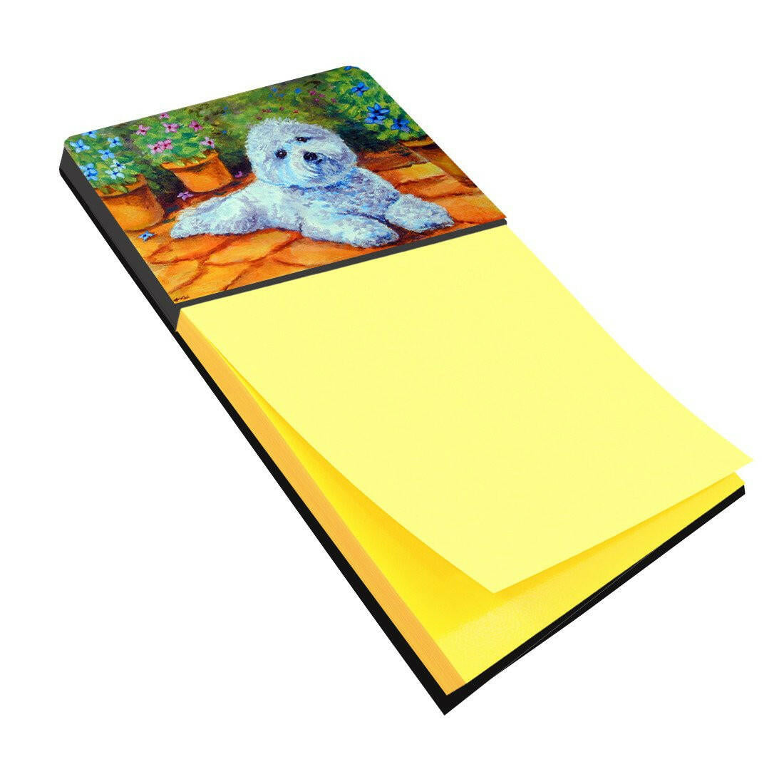 Bichon Frise on the patio Watercolor Sticky Note Holder Refillable Dispenser Desk Accessory 3x3 Pad Gift