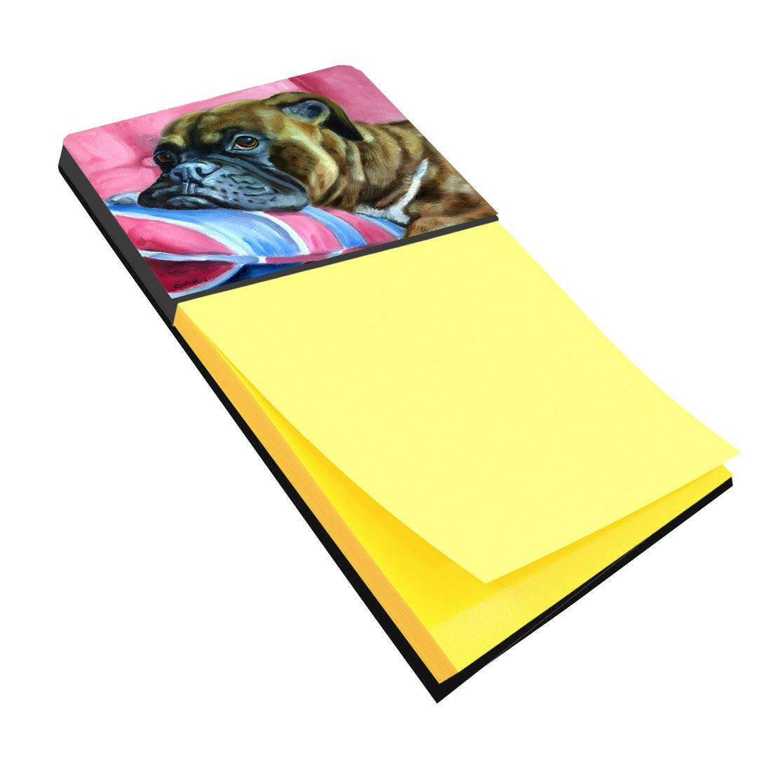 Fawn Boxer Watercolor Sticky Note Holder Refillable Dispenser Desk Accessory 3x3 Pad Gift