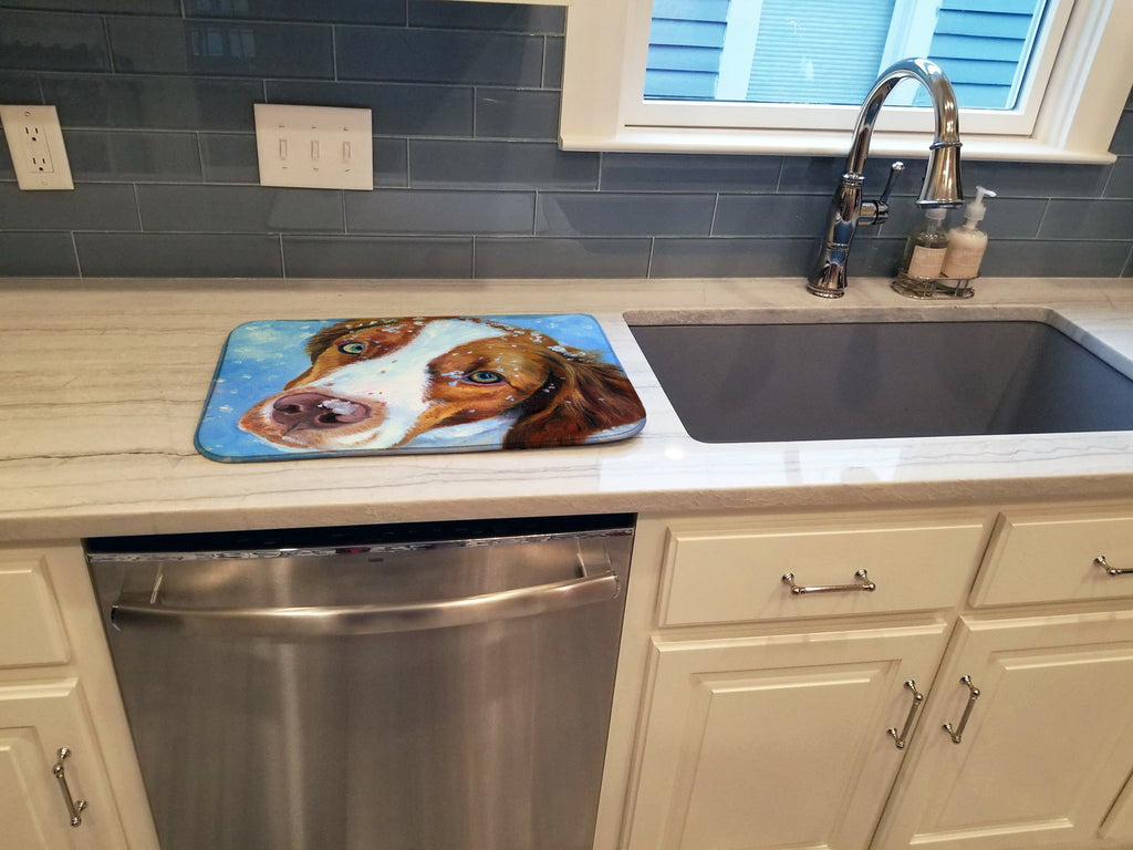 Snow Baby Brittany Spaniel Dish Drying Mat Absorbent Dish Drying Mat Pad for Kitchen Counter Dish Drainer Mat for Countertop, 14 x 21", Multicolor