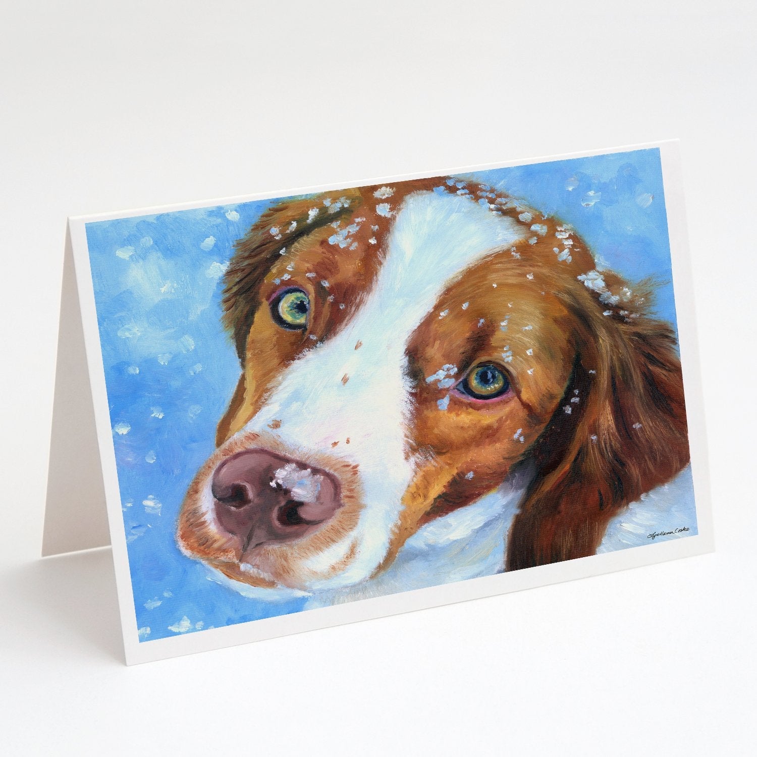 Snow Baby Brittany Spaniel Greeting Cards Pack of 8 Blank Cards with Envelopes Whimsical A7 Size 5x7