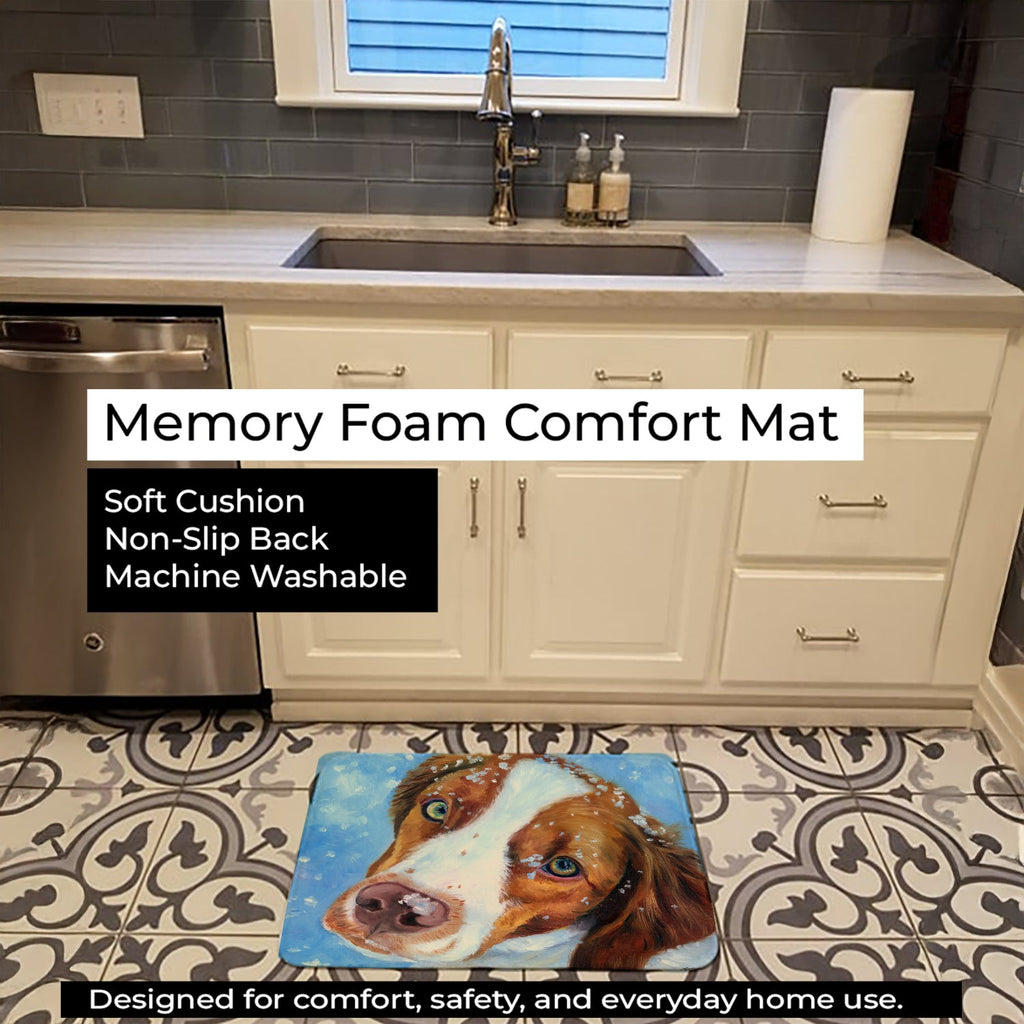 Snow Baby Brittany Spaniel Memory Foam Kitchen Mat Machine Washable Anti-Fatigue Cushion Comfort Bath or Kitchen Rug