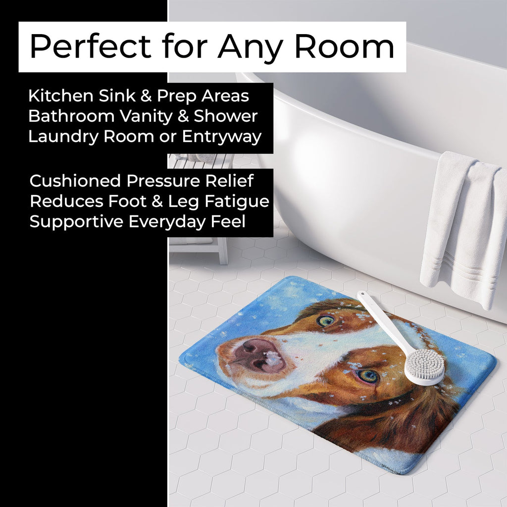 Snow Baby Brittany Spaniel Memory Foam Kitchen Mat Machine Washable Anti-Fatigue Cushion Comfort Bath or Kitchen Rug