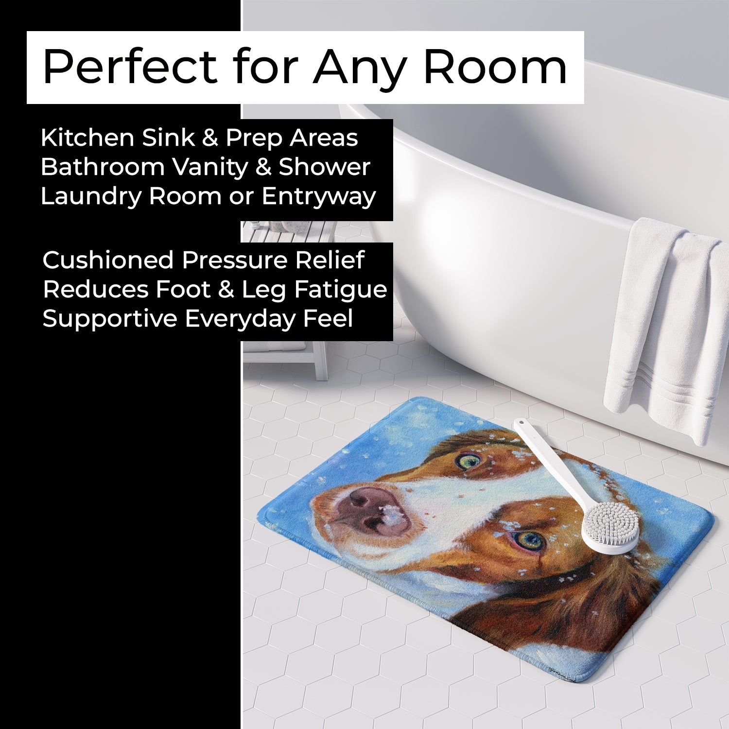 Snow Baby Brittany Spaniel Memory Foam Kitchen Mat Machine Washable Anti-Fatigue Cushion Comfort Bath or Kitchen Rug