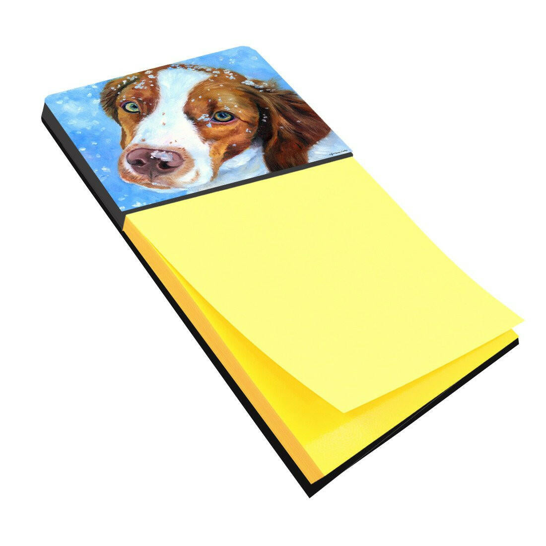 Snow Baby Brittany Spaniel Watercolor Sticky Note Holder Refillable Dispenser Desk Accessory 3x3 Pad Gift