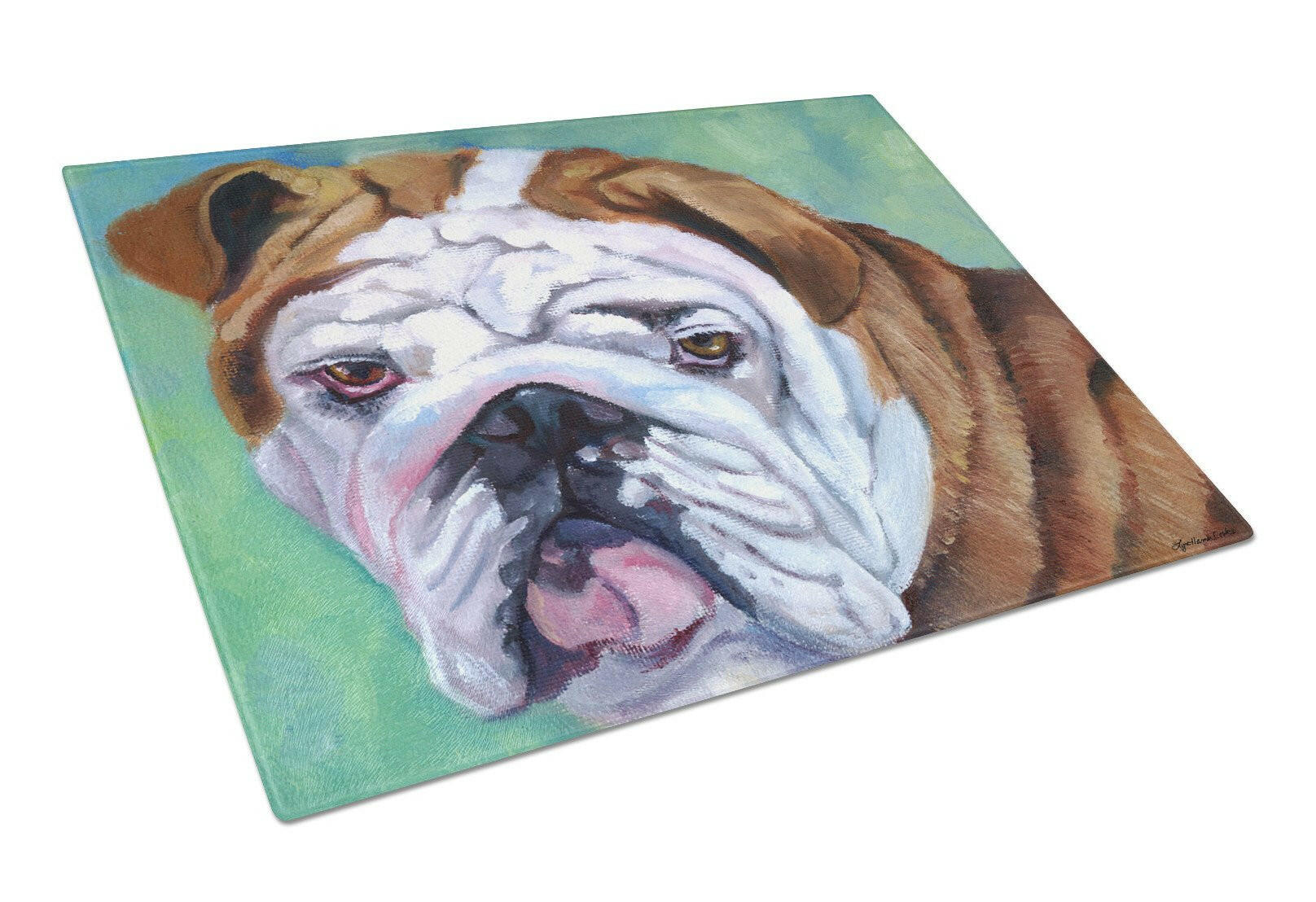Admiral the English Bulldog Cutting Board Tempered Glass Kitchen Cutting Surface, Heat Resistant Chopping, Non-Slip Feet, Food Prep & Serving