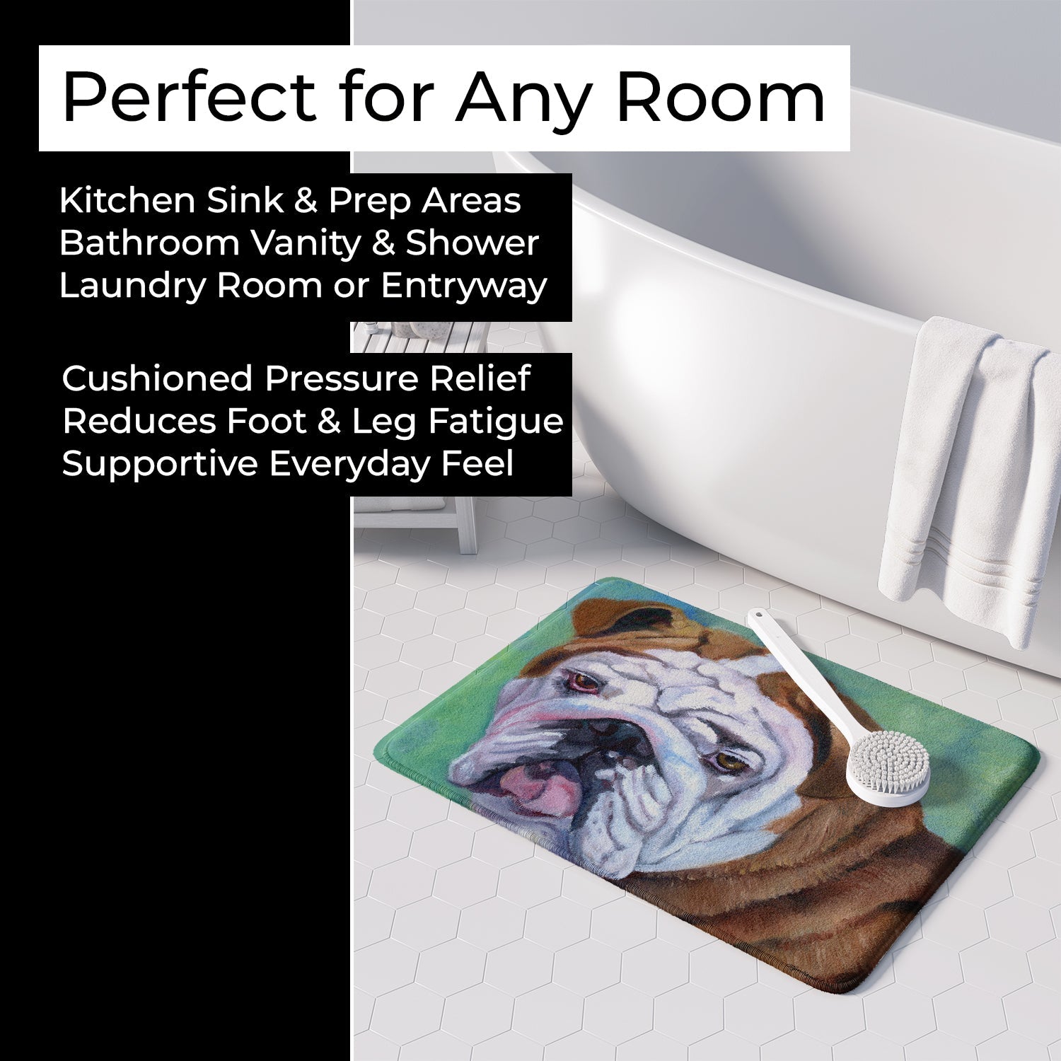 Admiral the English Bulldog Memory Foam Kitchen Mat Machine Washable Anti-Fatigue Cushion Comfort Bath or Kitchen Rug