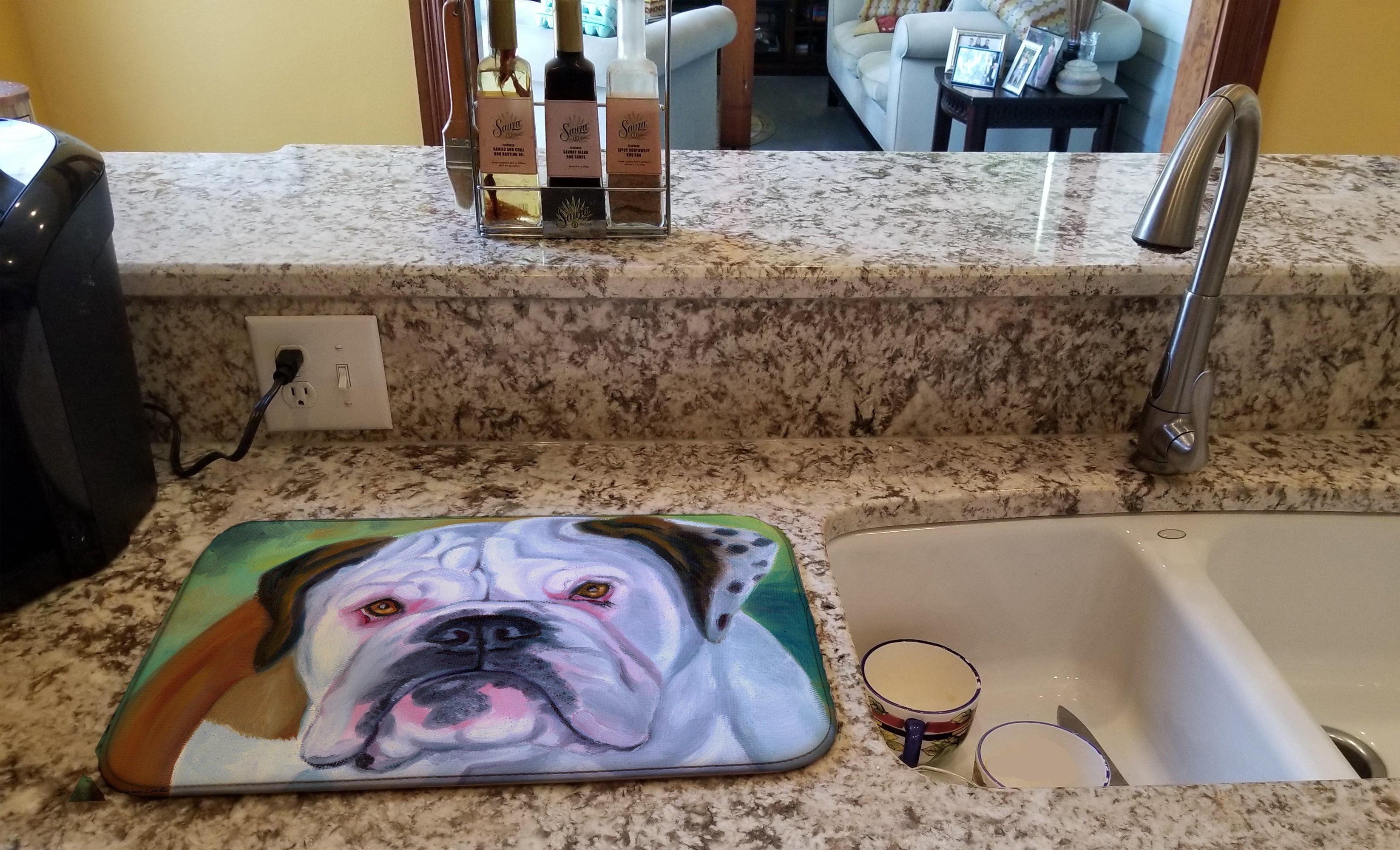 Miss English Bulldog Dish Drying Mat Absorbent Dish Drying Mat Pad for Kitchen Counter Dish Drainer Mat for Countertop, 14 x 21", Multicolor