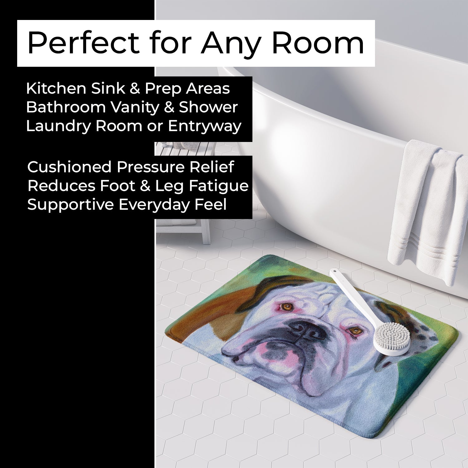 Miss English Bulldog Memory Foam Kitchen Mat Machine Washable Anti-Fatigue Cushion Comfort Bath or Kitchen Rug