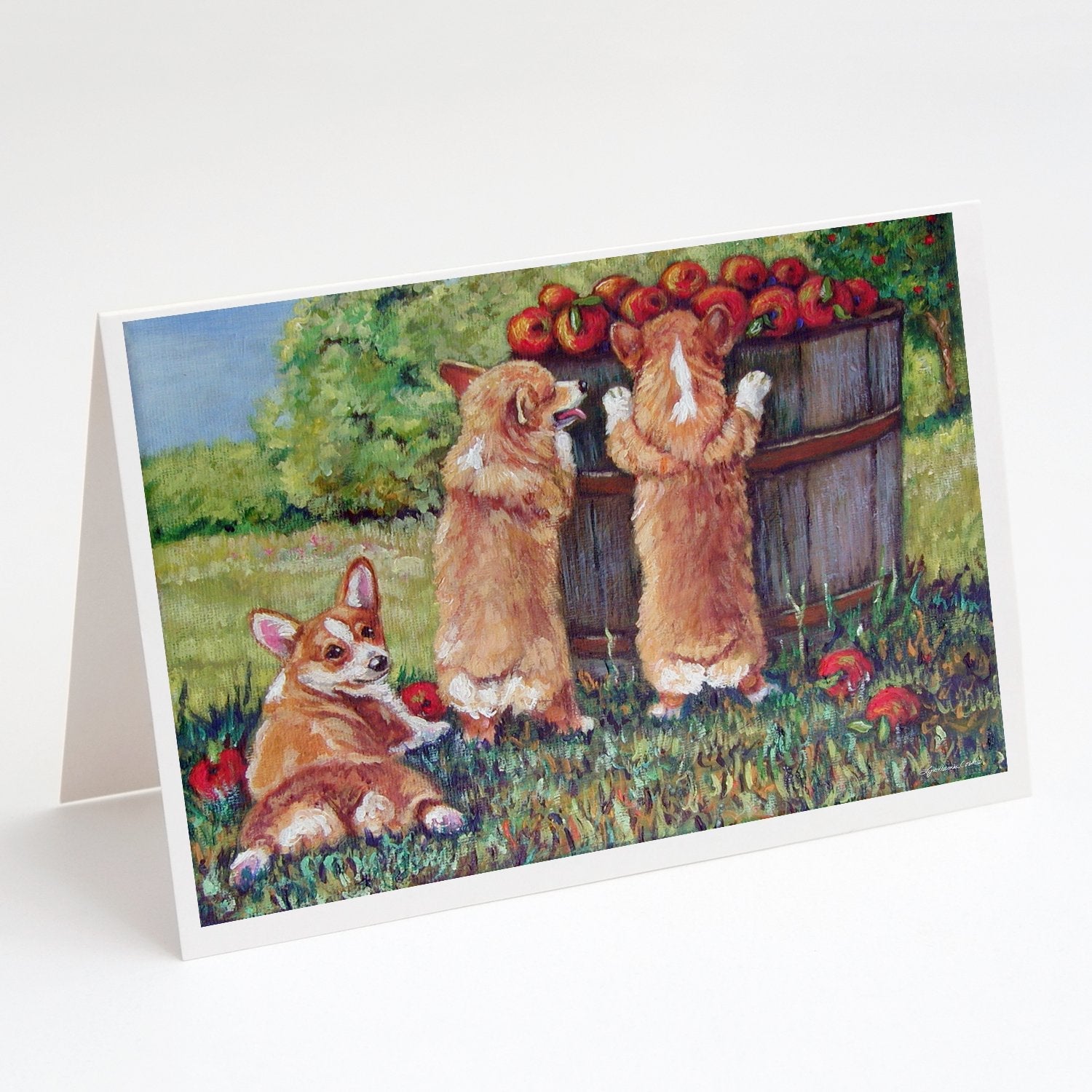 Apple Helper Corgis Greeting Cards Pack of 8 Blank Cards with Envelopes Whimsical A7 Size 5x7
