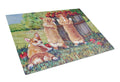 Apple Helper Corgis Cutting Board Tempered Glass Kitchen Cutting Surface, Heat Resistant Chopping, Non-Slip Feet, Food Prep & Serving