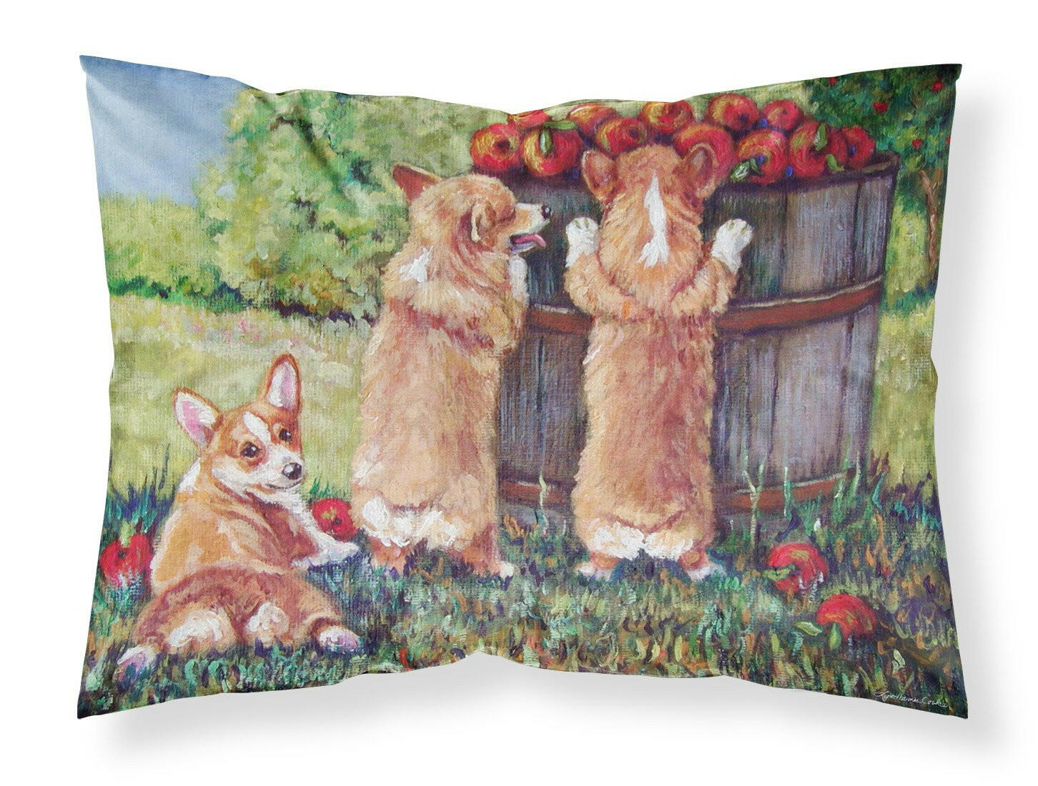 Apple Helper Corgis Standard Pillowcase Lightweight Super Soft Easy Care Decorative Artwork Pillowcase, Standard